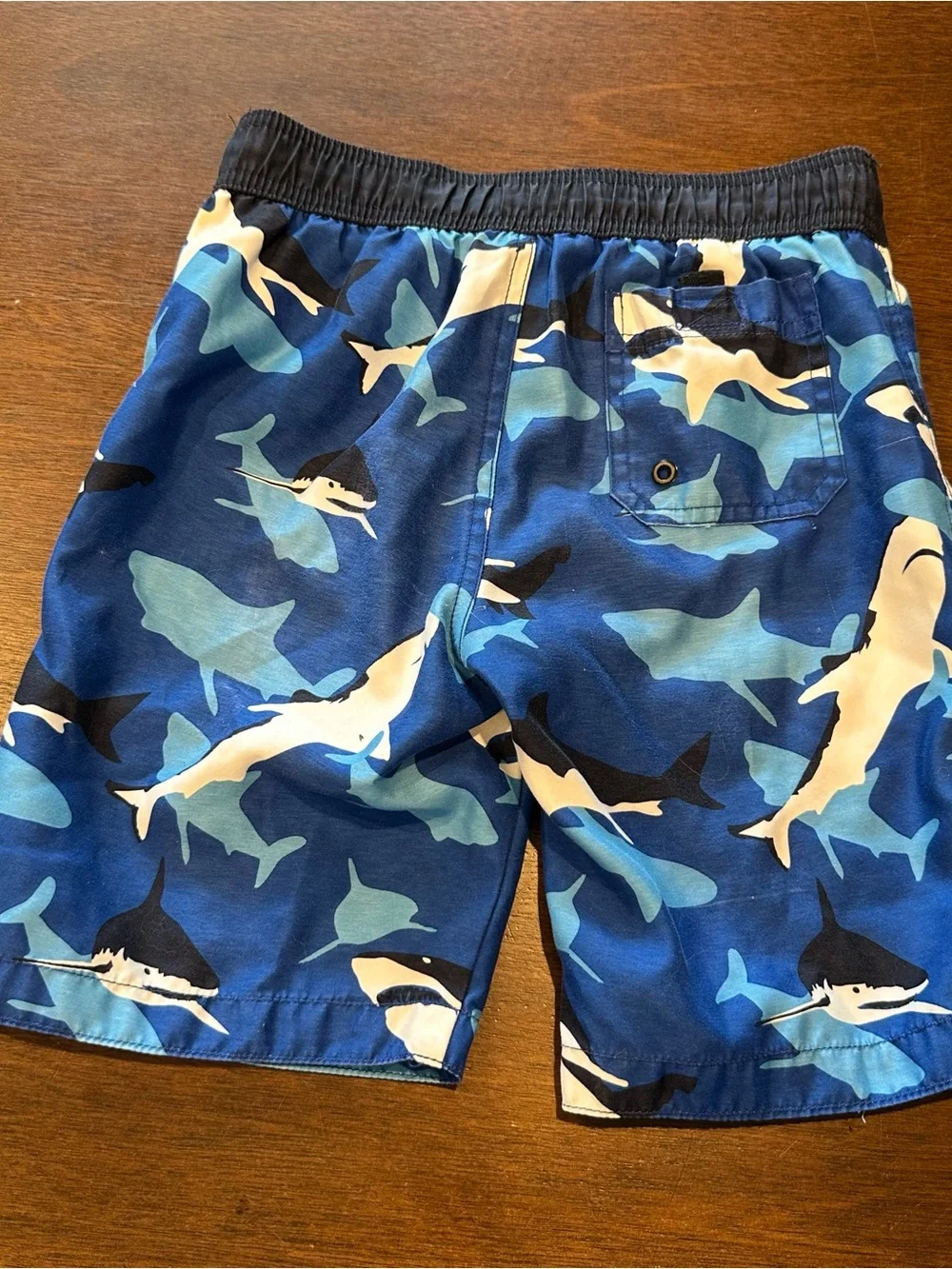 Boys Blue Shark Print Swim Trunks
